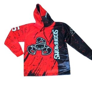 Cobra Kai Inspired Scorpions Red and Black Hoodie with Graphic Designs Sz L